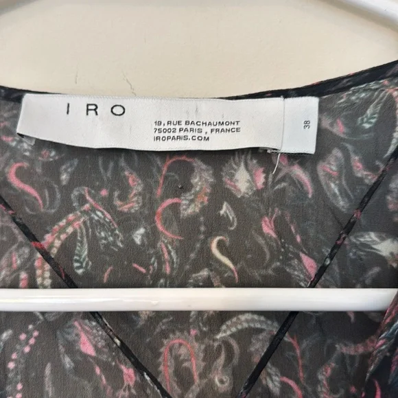 IRO Honess Long Sleeve Ruffle Mini Dress in Patterned Black - 6 - Picture 4 of 5